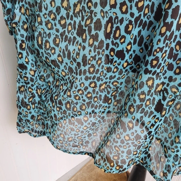 Mud Pie Womens Blue Green Brown Yellow Leopard V-Neck Swim Cover Up Tie L/ XL - Picture 10 of 14